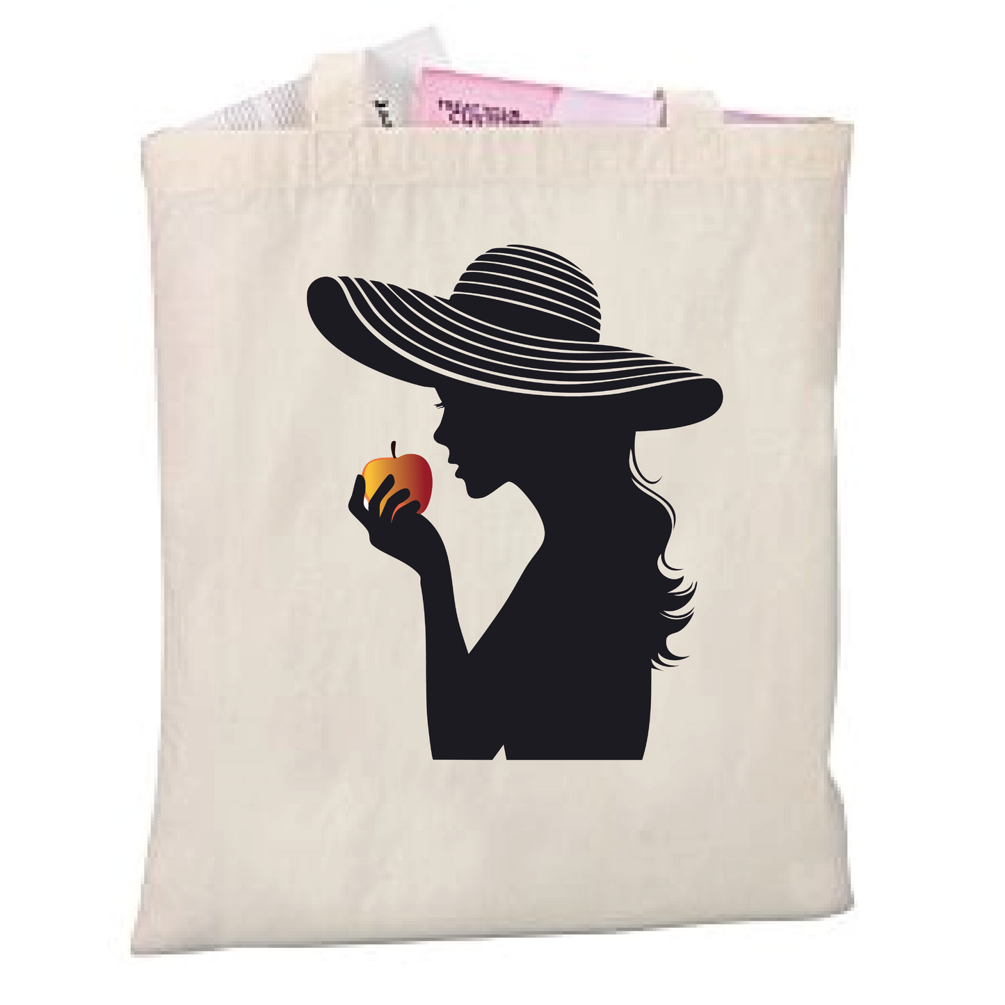 Black silhouette of woman eating apple